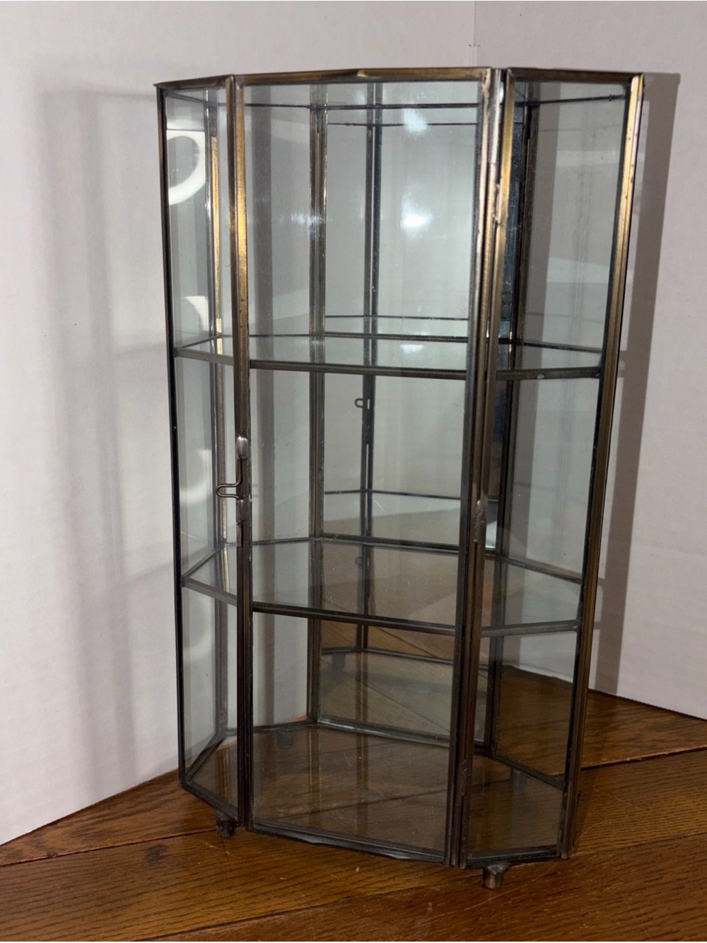 Glass Display Curio Cabinet with Brass-Tone Frame - Gold